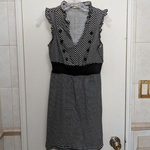 Black and White Striped V-Neck Dress